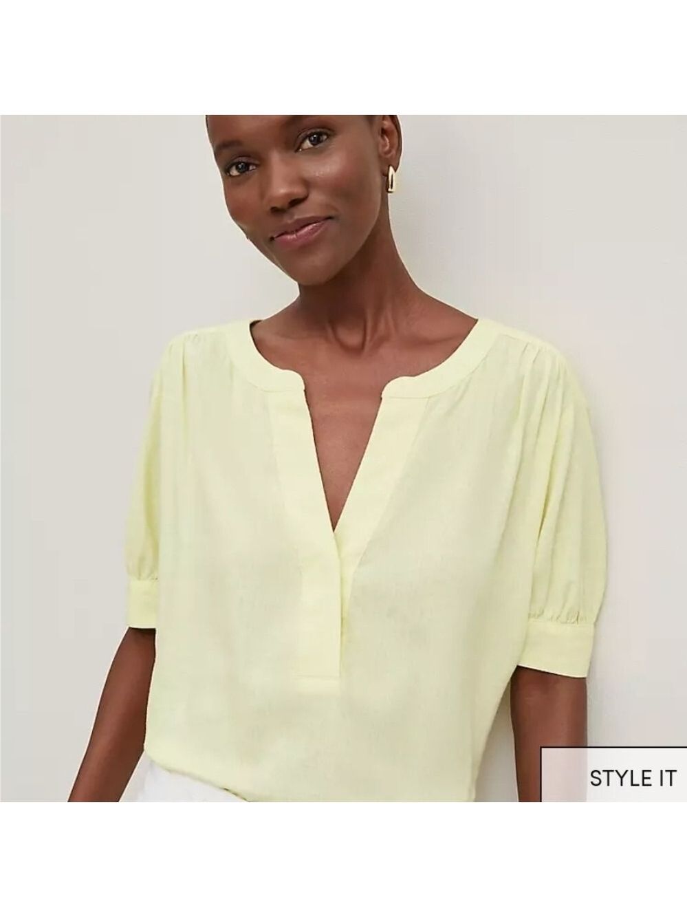 Ann Taylor Yellow Short Sleeve Relaxed Blouse - Picture 3 of 10